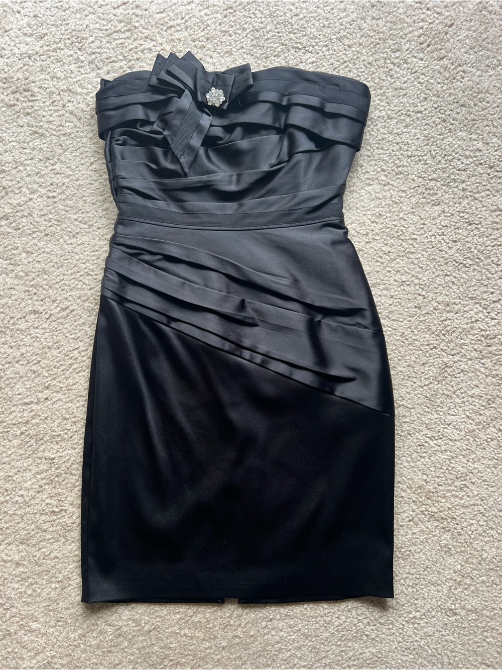 White House Black Market Strapless Black Satin Cocktail Dress - Size 00
